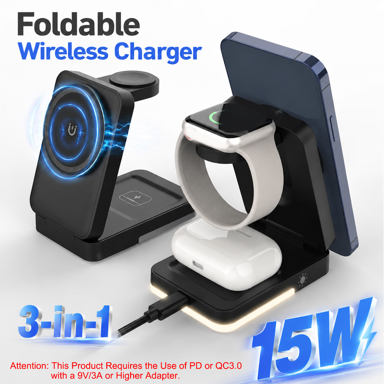 Usb C Earphone - 3-в-1 складное беспроводное зарядное устройство 15