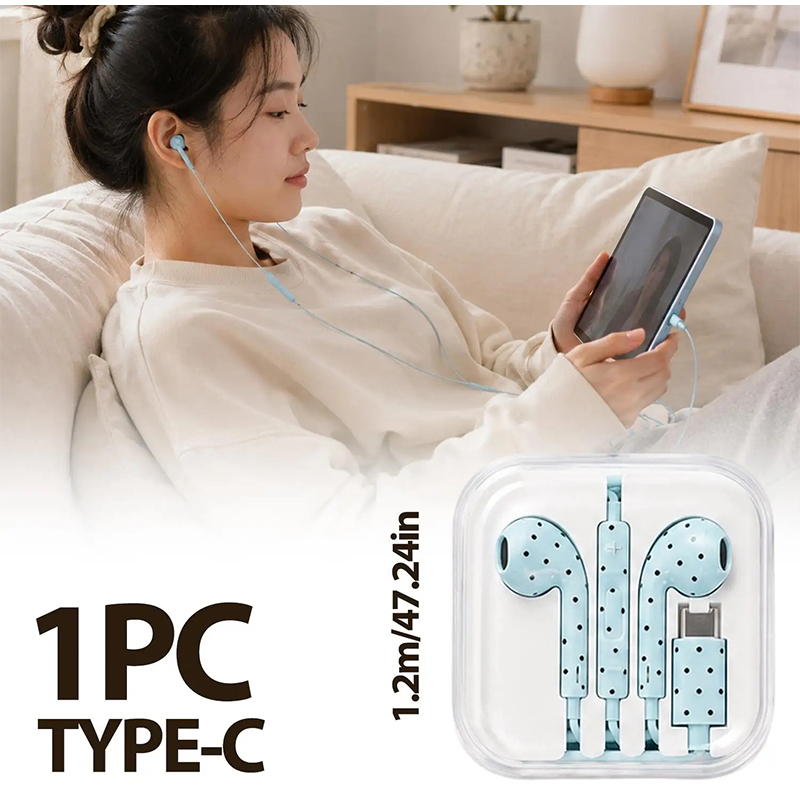 Usb C Earphone - Внутриканальные наушники с узором в горошек